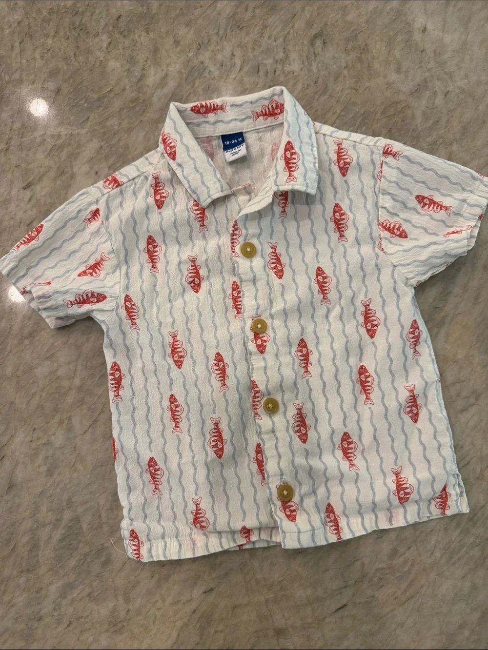 Old Navy Toddler Short-Sleeve Button Shirt with Red Fish Print